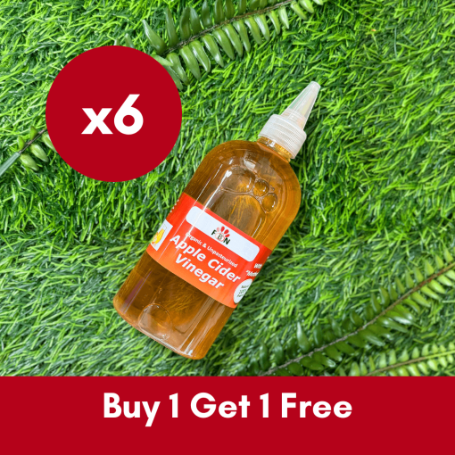A pack of six bottles of apple cider vinegar for dogs