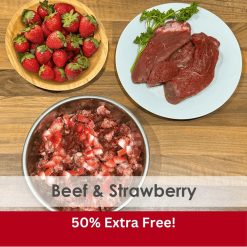 Beef & Strawberry (Boneless) Raw 1kg Bag - 2x Boxes of 12